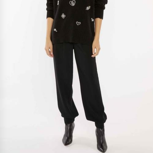 New Cinq A Sept Elaina Crepe Pleated Waist Tapered Elastic Hem Black Pants 00 - Picture 6 of 16